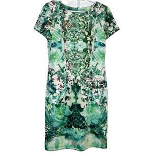 I.N. Studio Women’s Size 8 Green Floral Sheath Dress Short Sleeve Knee Length
